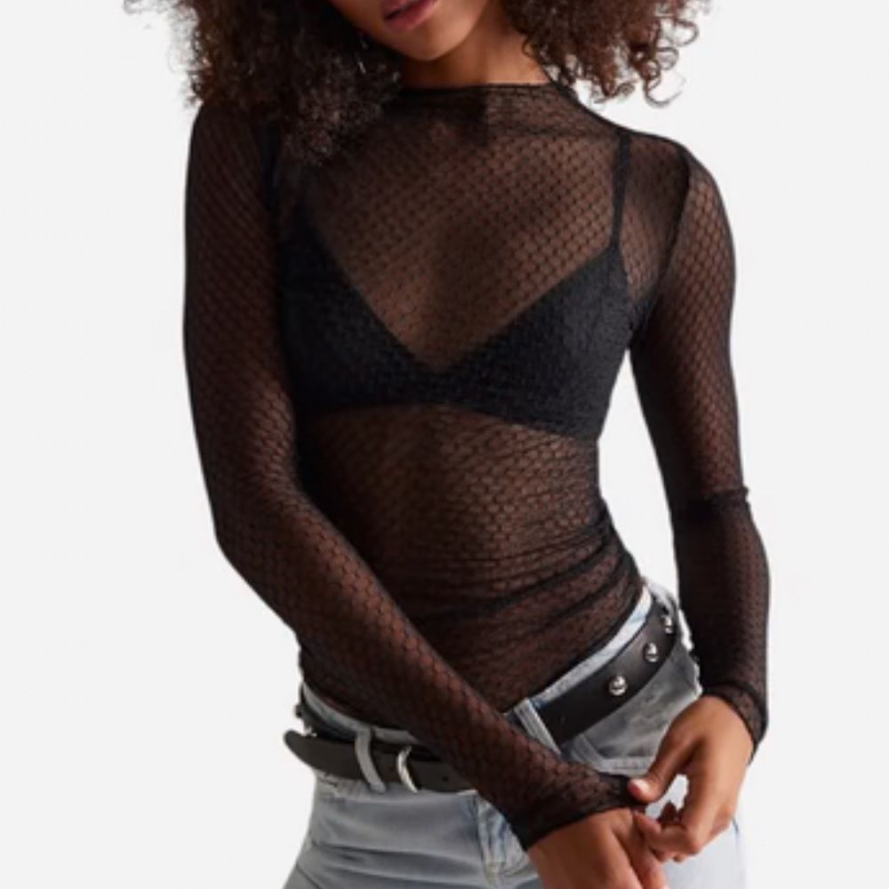 Free People Intimately Minding My Business Sheer Layering Top in Black NWOT
